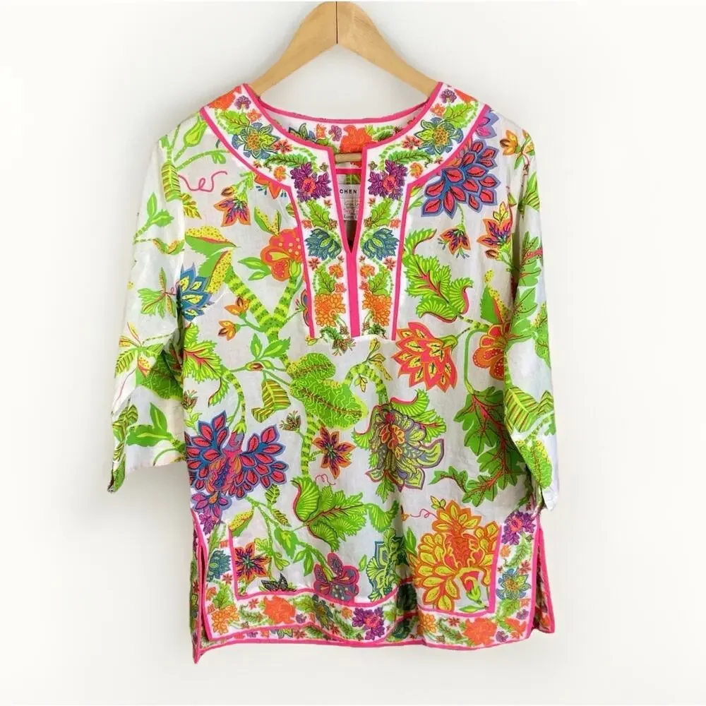 Gretchen Scott Glorious Split Neck Tunic Top & Pants Women’s Floral Small - Picture 4 of 16